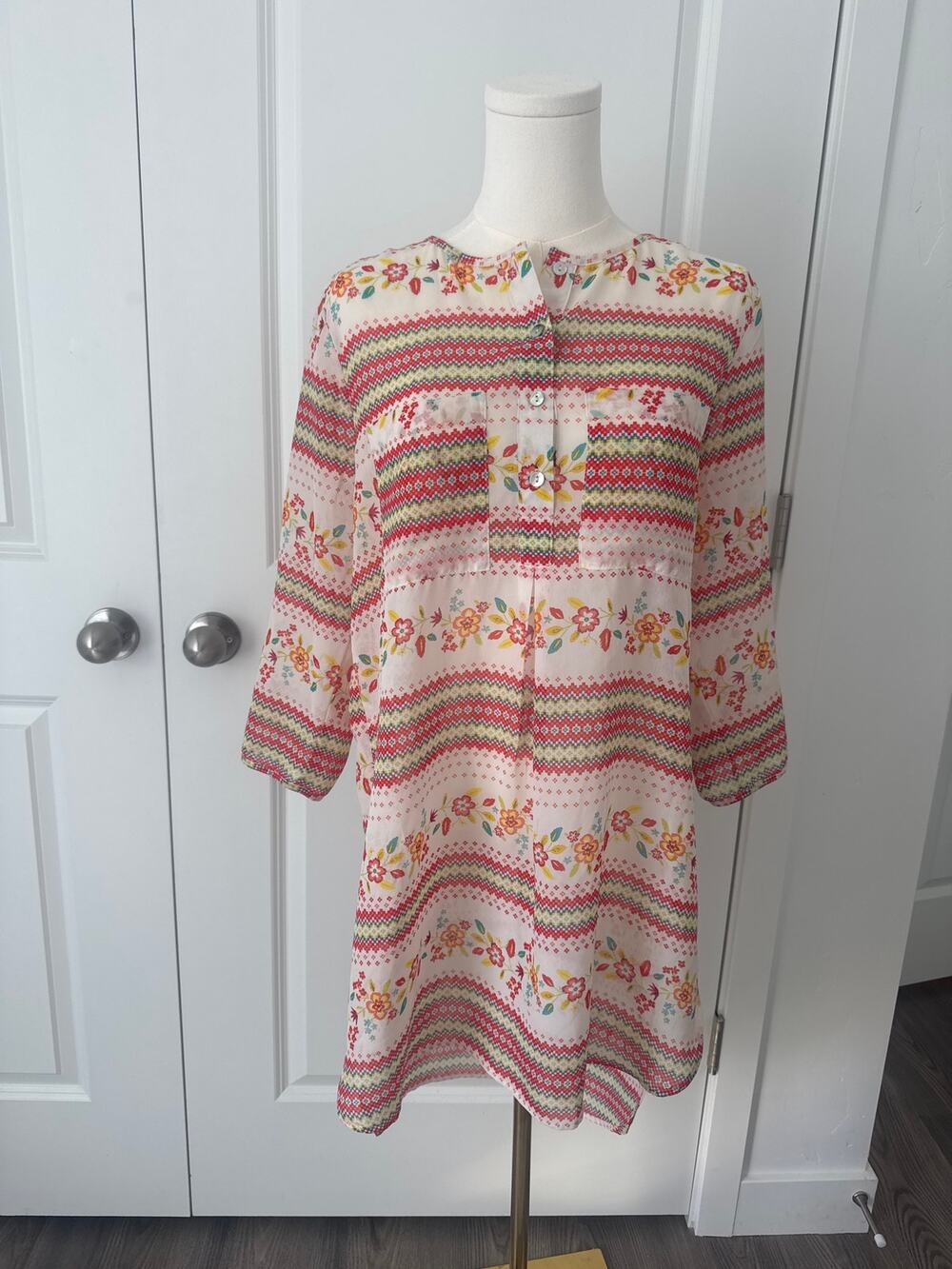Fig & Flower Sheer Floral Tunic Dress Bohemian Boho Grandmacore Whimsical